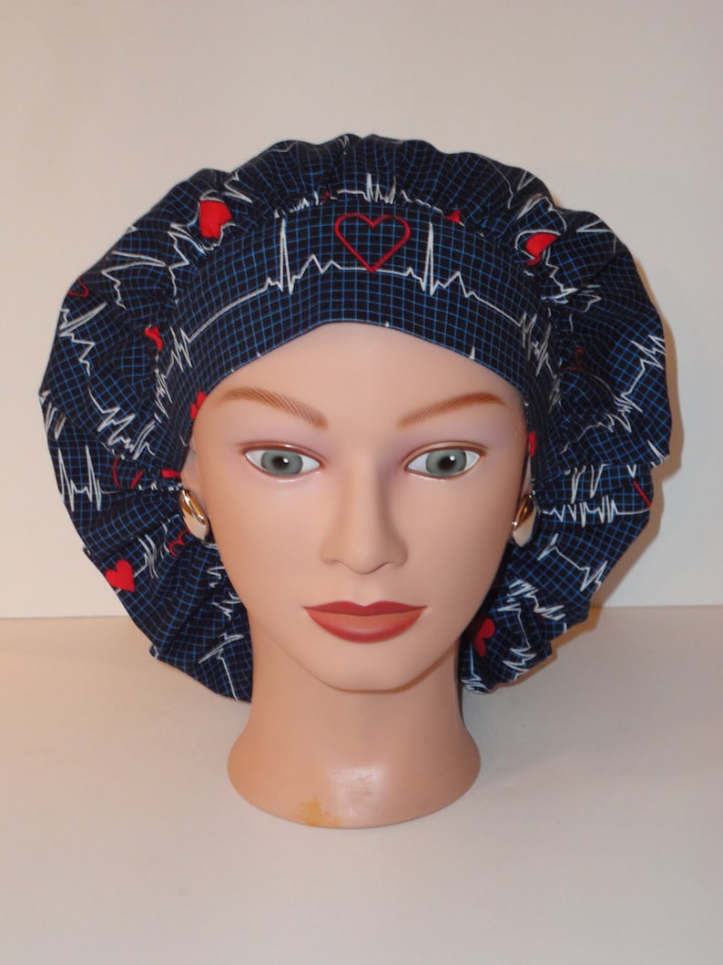 The Perfect Sized Bouffant Scrub Hat...Calling all Nurses...EKG w/Matching Band...Surgical Hat/OR Scrub Hat Bild 2