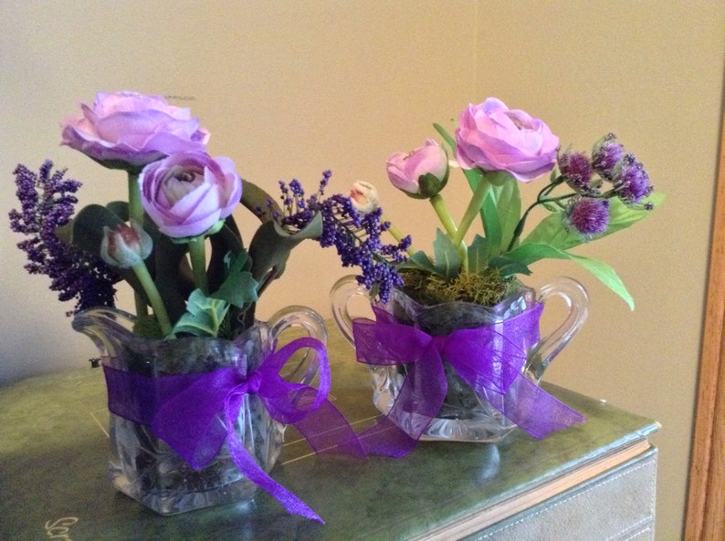 Small Flower Arrangement Set of Two Lavender Flowers Etsy