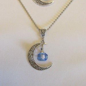 Cremation Urn Necklace with Mini Crystal Vial and Crescent Moon Pendant