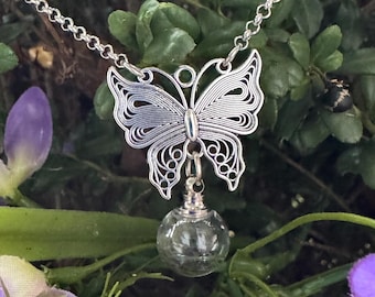 Butterfly Cremation Urn Necklace: Stainless Steel Ash Keepsake