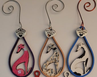 Hand Painted Greyhound Wooden Ornament Set: Dog Lover Gift