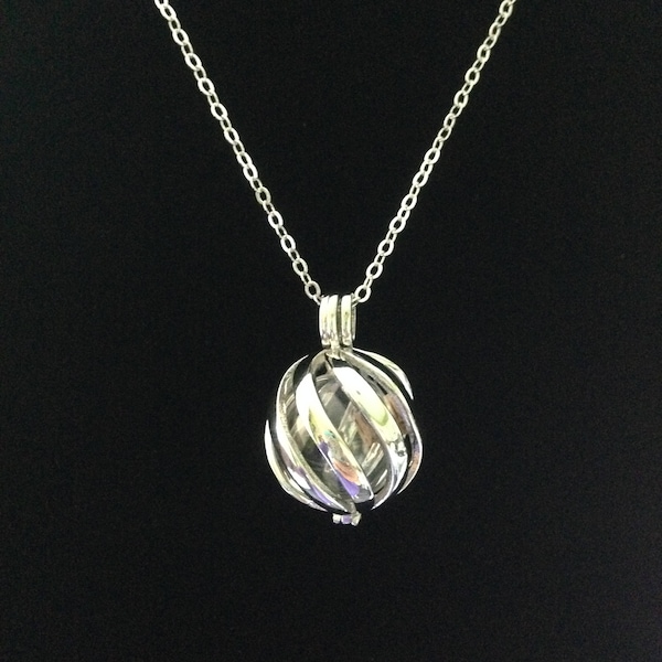 Cremation Urn Necklace, Cage Locket with Clear or Colored Glass Orb for Ashes or Lock of Hair