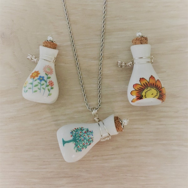 Ceramic Cremation Urn Pendant on Stainless Steel Rope Chain, Keepsake Necklace