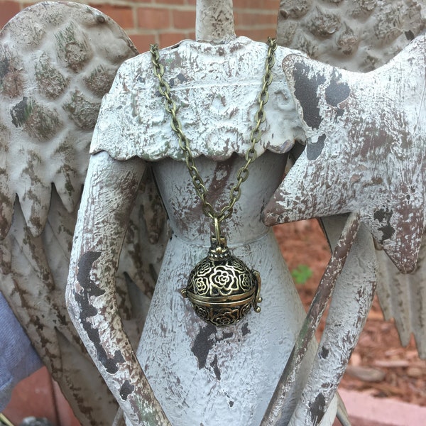 Floral Design, Cremation Urn Necklace, Filigree Cage Locket with Glass Orb for Ashes or Lock of Hair