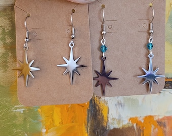 Mid Century Modern Stainless Steel Starburst Earrings - FREE SHIPPING - No minimum purchase required
