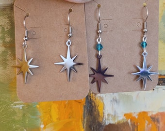 Mid Century Modern Stainless Steel Starburst Earrings with Swarovski Crystal
