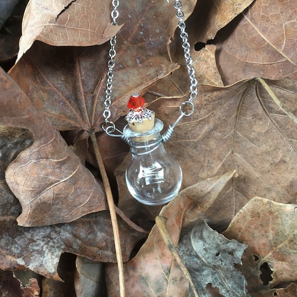 Fillable Clear Corked Bottle Necklace with Stainless Steel Chain, Cremation or Keepsake
