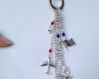 Military Navy, Marine, Army or Air Force Charmed Rear View Mirror Ornament