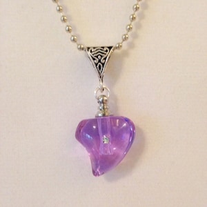 Crystal Vial Cremation Urn Pendant Heart Shaped with CZ Accent on a Stainless Steel Chain