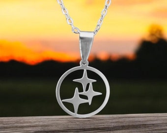 Stainless Steel Starburst Necklace: Mid Century Modern Style