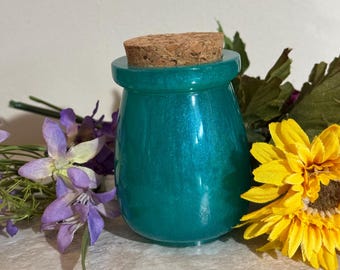 Handmade Teal Pearlescent Resin Urn: Small Pet Cremation Keepsake