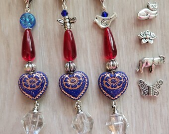 Fillable Cremation Urn, Rear View Mirror Ornament with Czech Flower Heart