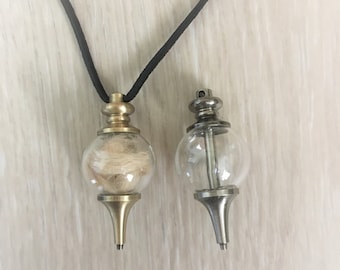 Keepsake Lock of Hair Necklace on Suede Cord, Brass or Silver Finish