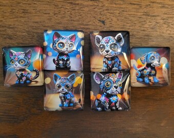 Sugar Skull Puppy & Kitten Magnets - Set of 6