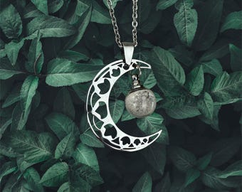 Crescent Moon Cremation Urn Necklace: Stainless Steel Memorial Vial
