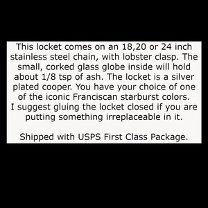 Franciscan Starburst Urn Locket: Retro Atomic Keepsake Necklace imagem 2