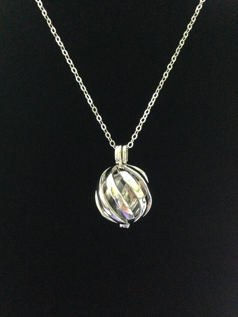 Cremation Urn Necklace, Cage Locket with Clear or Colored Glass Orb for Ashes or Lock of Hair 