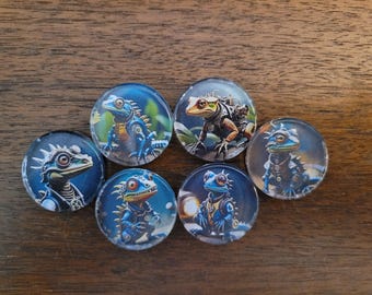 Steampunk Gecko Magnets: AI Art Glass Cabochons - Set of 6