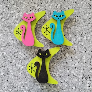 Mid Century Modern Boomerang Retro Cat Refrigerator Magnets - Set of Three - FREE SHIPPING!