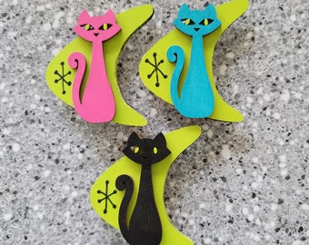Mid Century Modern Cat Magnets: Retro Boomerang Set
