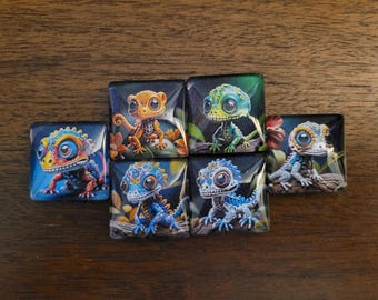 Sugar Skull Gecko Magnets - Set of 6