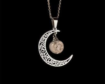 Crescent Moon Cremation Necklace: Stainless Steel Ash Vial Pendant