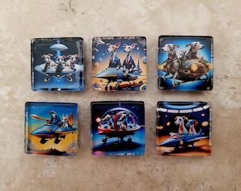 AI Whippets in Space Refrigerator Magnets - Set of 6