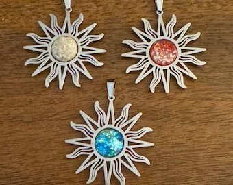 Custom Cremation Sun Necklace: Stainless Steel Memorial Ash Keepsake