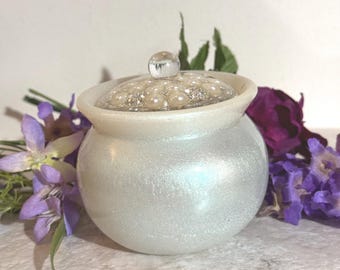 Handmade Iridescent White Resin Urn with Brooch - Small Pet Memorial