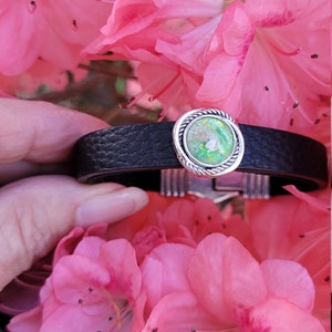 Custom Handmade Cremation Bracelet with Leather Band and Ash Encased Hard Resin