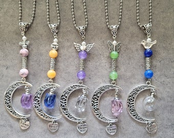 Cremation Urn Car Ornament: Moon & Natural Stone Beads