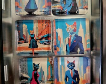 Mid Century Modern Cat Refrigerator Magnets - Set of 6