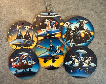 Mid Century Modern Dogs in Space Ornaments - Set of 6, Free Shipping