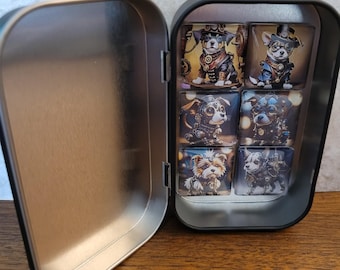 Steampunk Puppy Magnets - Set of 6 - AI Art