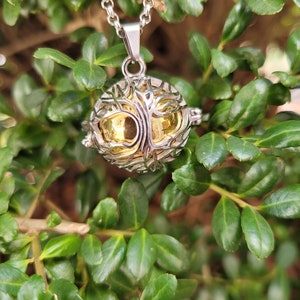 Cremation Urn Pendant, Stainless Steel Silver Tree of Life Locket with Gold Fillable Urn and Stainless Steel Rolo Link Chain