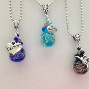 Cremation Urn Necklace with Murano Glass Bottle and Your Choice of Charm