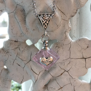 Cremation Urn Crystal Vial Necklace with Your Choice of Color and Family Member Charm