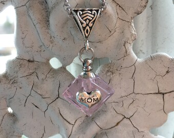 Cremation Urn Crystal Vial Necklace with Your Choice of Color and Family Member Charm