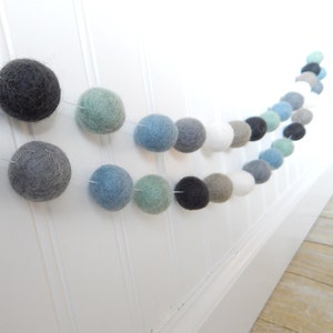 Blue Gray Garland, Baby Boy Room, Baby Boy Felt Ball Garland, Pom Pom Garland, Baby Boy Nursery Decor, Playroom Decor, Mint Blue Gray