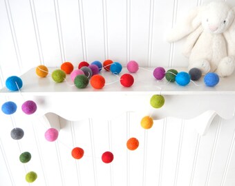 Rainbow Felt Ball Garland, Rainbow Nursery Decor, Rainbow Garland, Rainbow Pom Pom Garland, Birthday Garland, Baby Shower, Birthday Party