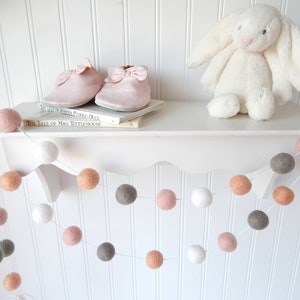 Boho Garland Banner Girl Nursery Decor Felt Ball Garland Shabby Baby Girl Room Pom Pom Garland Baby Girl Blush Peach Wall Decor Hanging