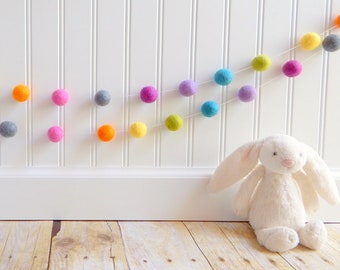 Garland, Felt Ball Garland, Girl Nursery Decor, Baby Room Decor, Pom Pom, Baby Shower Decor, Baby Girl Decor, Birthday Party, Playroom Decor