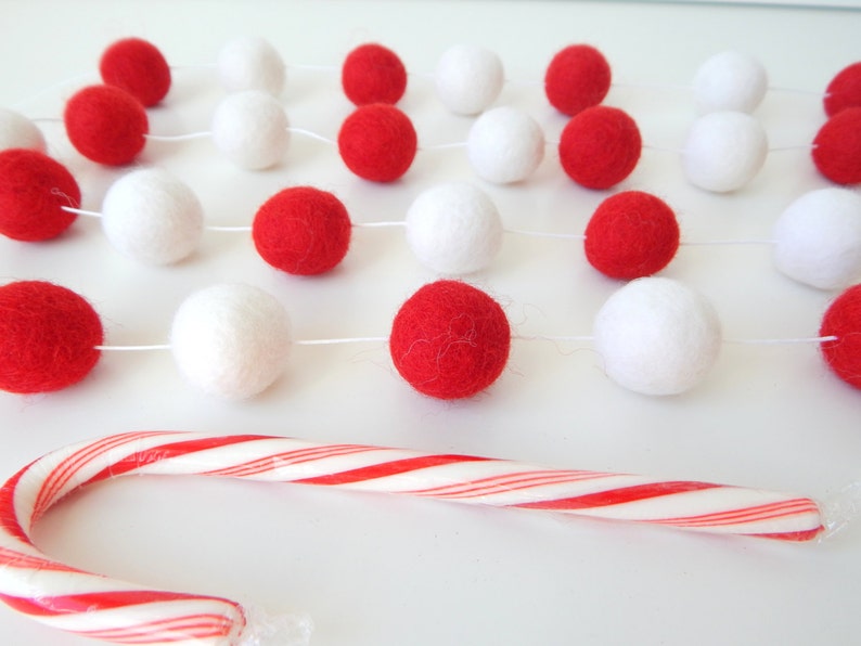 Red and White Garland Christmas Garland Xmas Garland Felt Etsy