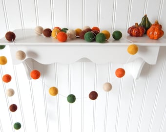 Autumn Garland, Fall Garland, Fall Decoration, Thanksgiving Garland, Felt Ball Garland, Halloween Decor Autumn Decor, Pumpkin,