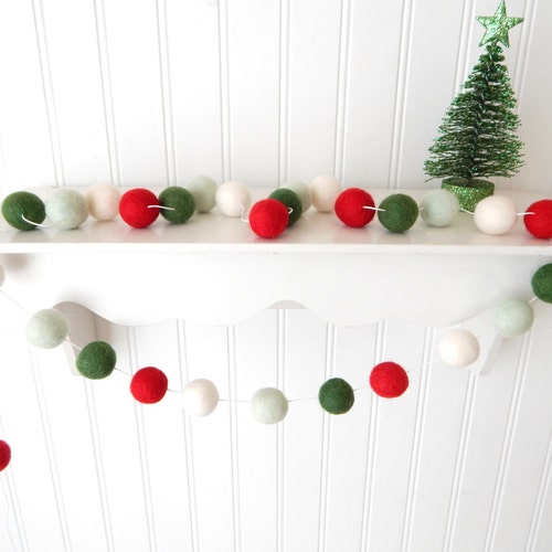 Christmas Felt Ball Garland Pom Pom Garland Christmas Decor Etsy