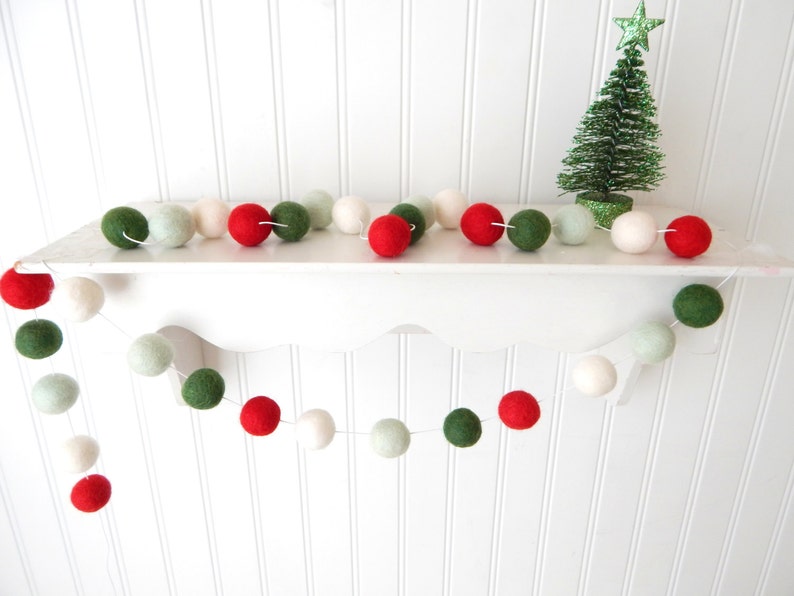 Christmas Garland, Christmas Felt Ball Garland, Pom Pom Garland, Christmas Decor, Christmas Tree Garland Mantel Decor Holiday Decor, Vintage image 1