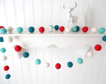 Guirlande de Noël, Guirlande de boule de feutre de Noël, Guirlande Pom Pom, Décor de Noël, Décor de guirlande de guirlande de Noël Décor de vacances, vintage