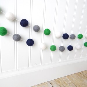 Green and Navy Felt Ball Garland, Nautical Nursery Decor, Felt Ball Garland, Pom Pom, Baby Boy Nursery Decor, Playroom Decor, Gray image 5