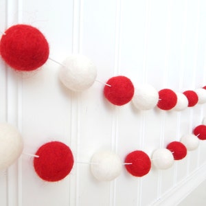 Red and White Garland, Valentines Day, Valentine's Garland, Felt Ball Garland, Felt Bunting, Valentines Day Decor, Pom Pom Garland, Love image 4