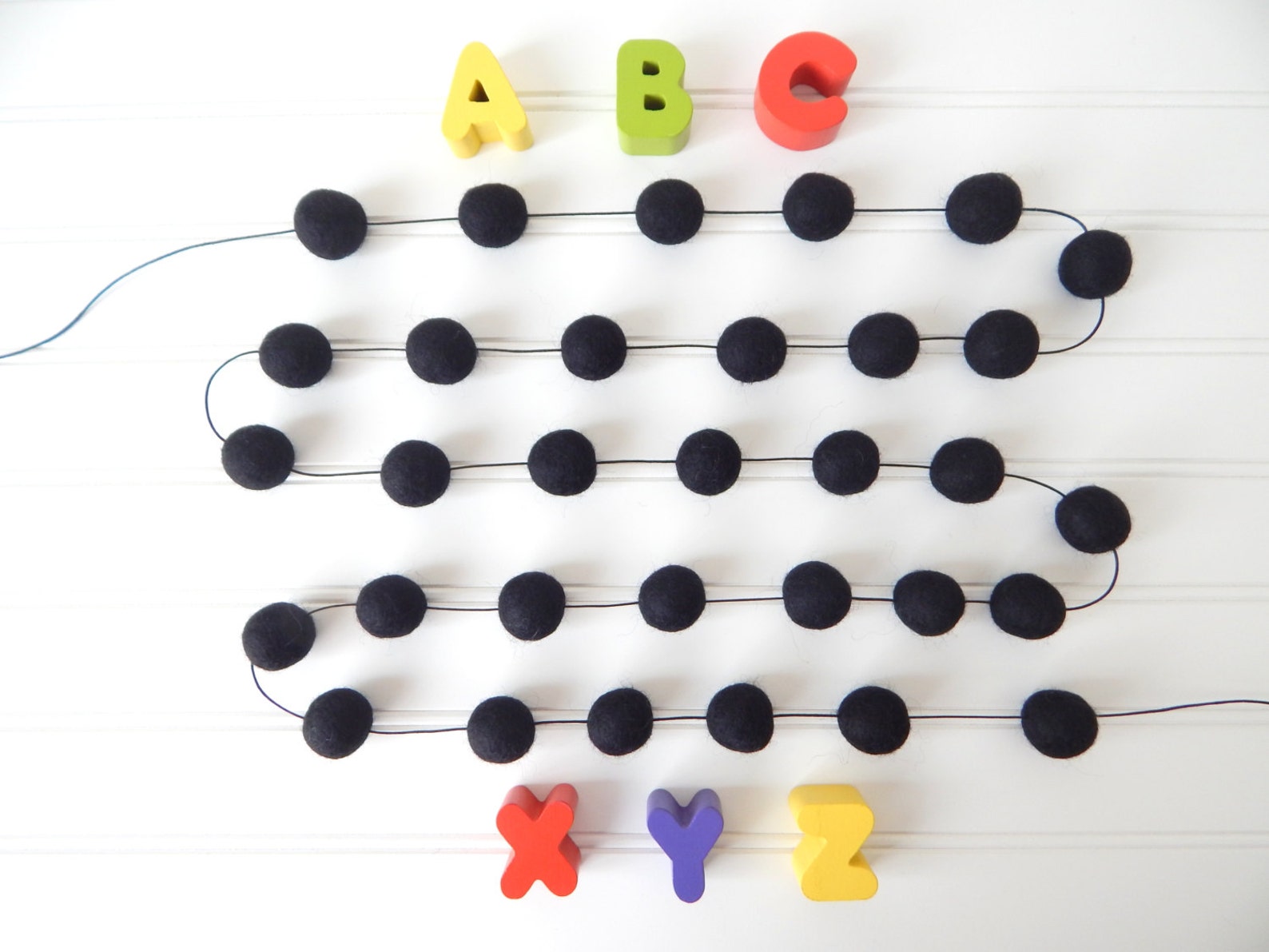 Black Garland Felt Ball Garland Modern Nursery Decor Pom Etsy